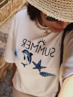 تیشرت استین سه ربع طرح سامر دلفین🌊🐬. - Image 4
